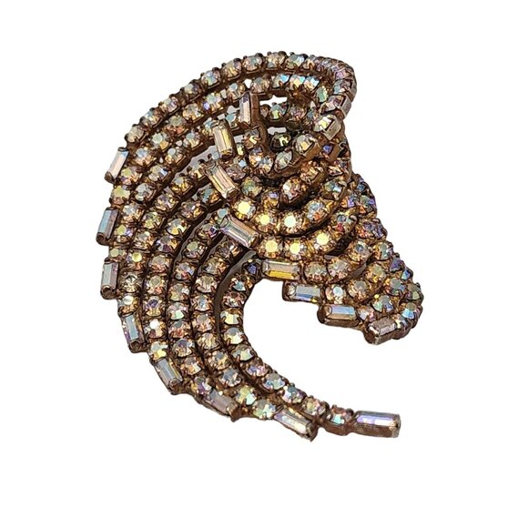 Vintage Unsigned Dimensional Spectacular Wave Ab Rhinestone Brooch (A4790) - Picture 5 of 5